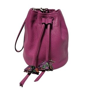 Coach Clutch Petal Wristlet Drawstring Bucket Purple Leather